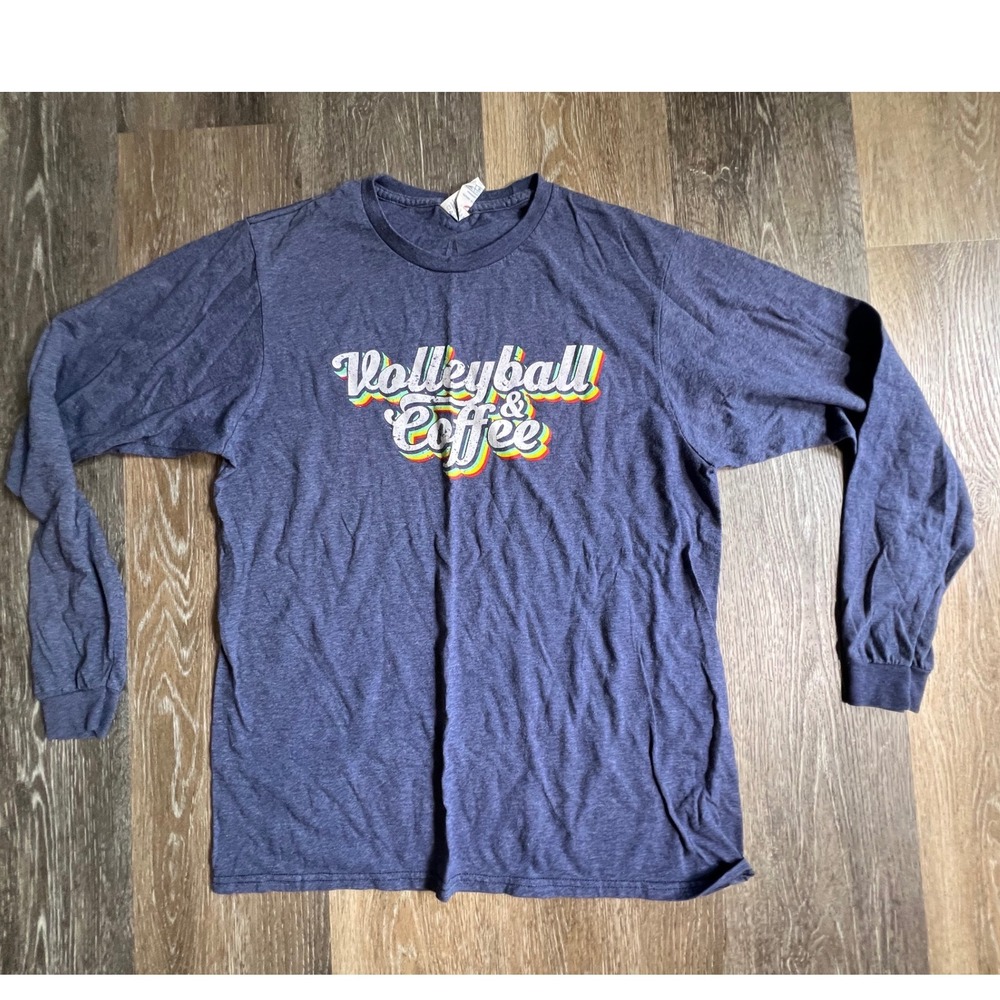 Delta‎ Graphic Long Sleeve T-Shirt Womens Medium Navy Volleyball Coffee Retro
